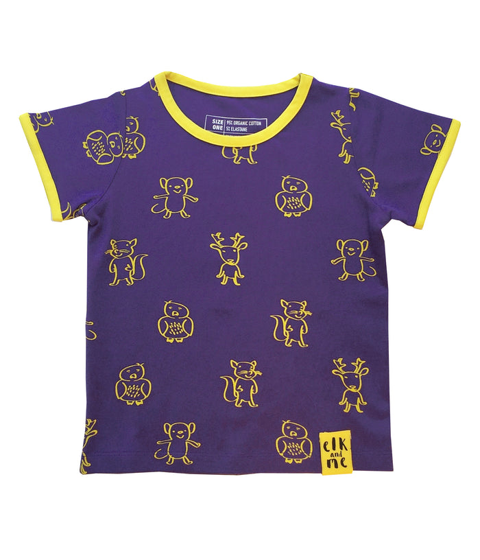 ELK AND FRIENDS PURPLE TEE FOR GIRLS+BOYS