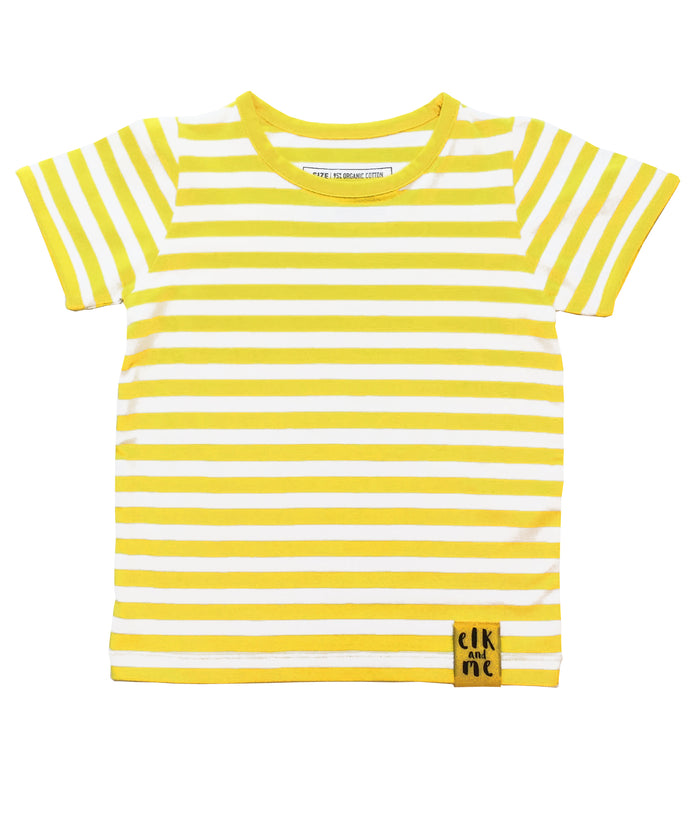 YELLOW STRIPED TEE FOR GIRLS+BOYS